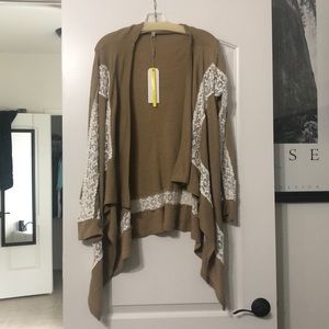 Young Threads Beige Cardigan with Lace